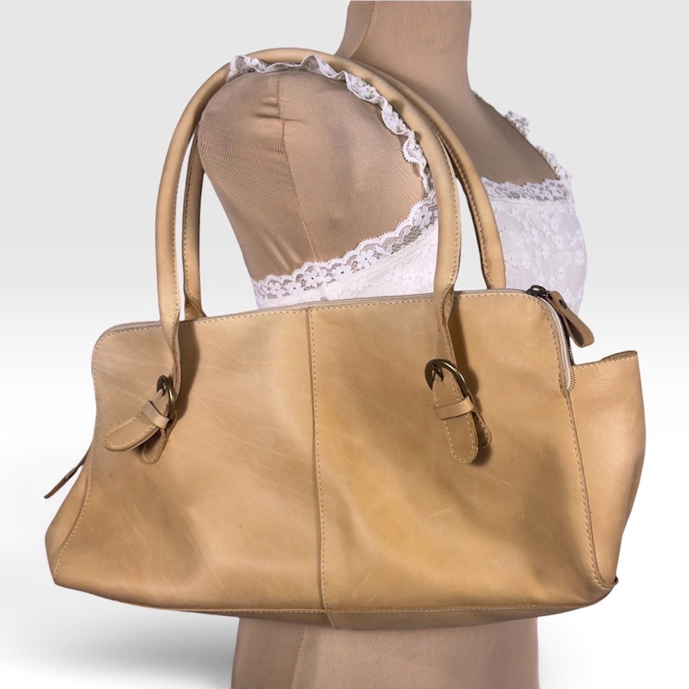 HOBO International Vtg Y2K Tan Leather Shoulder Bag Leather Purse Boho Slouchy